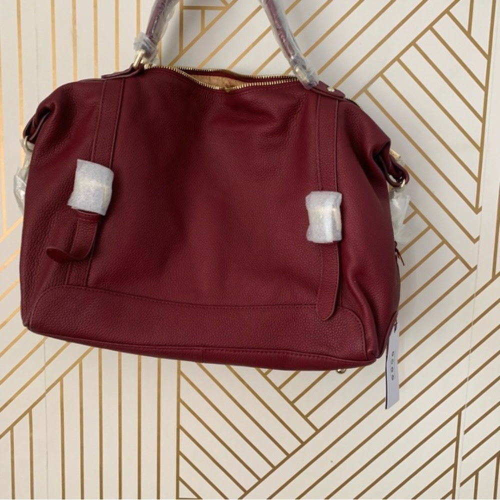 Ora Delphine NWT Adele Leather Satchel Handbag pebbled leather maroon burgundy